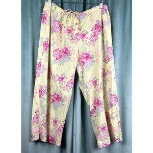 M Natori Asian Blossom print Capri pajama pants cotton Yellow Pink